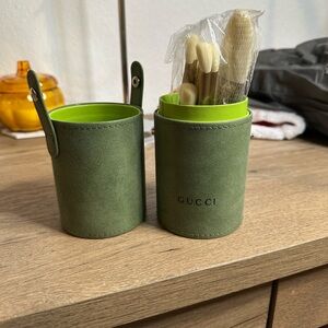 Gucci Olive Green Brush Holder and Set